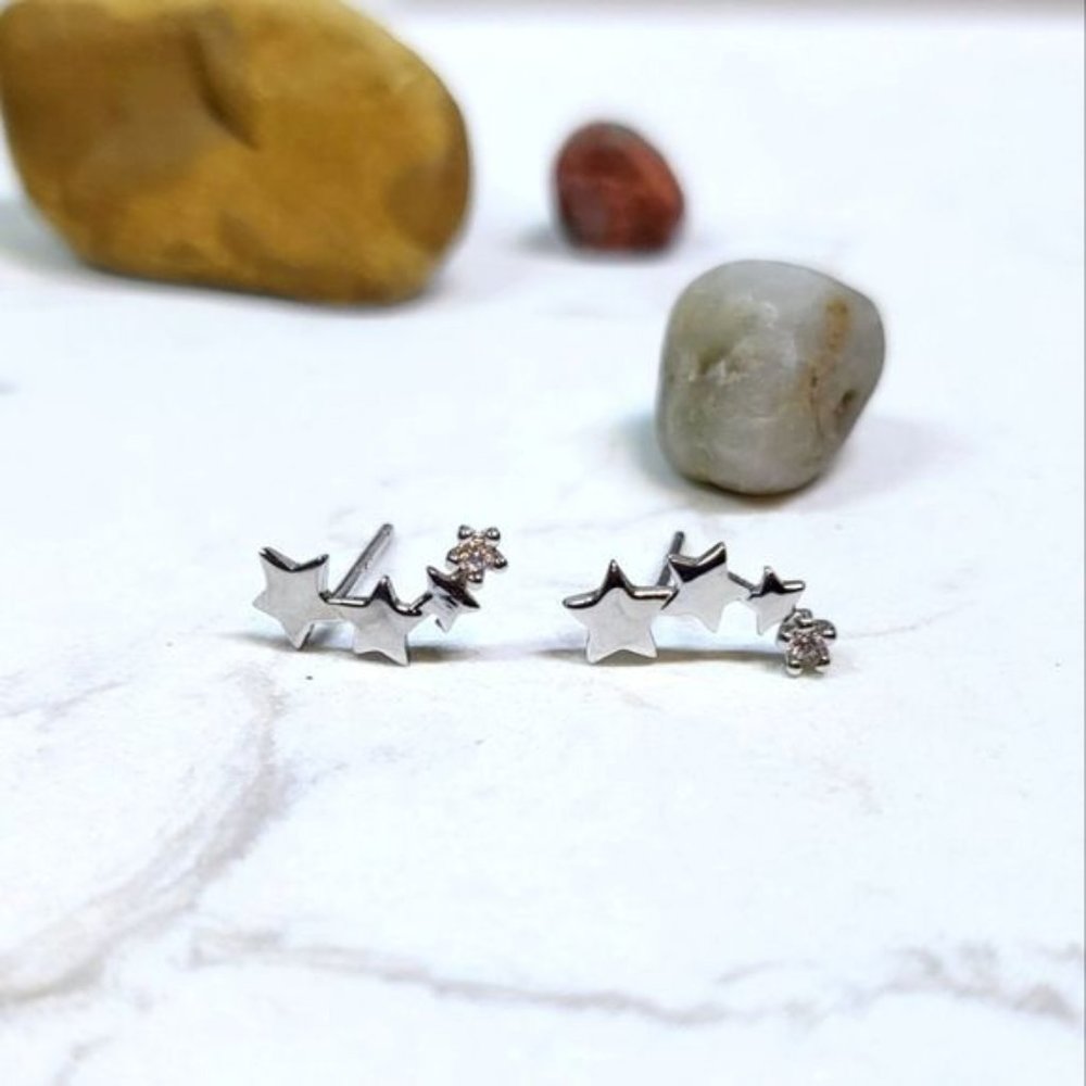 silver studs stars cubic zirconia new